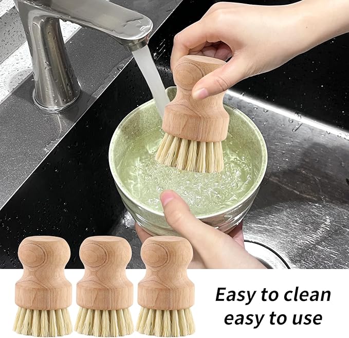 6 Packs Bamboo Dish Scrub Brushes，Kitchen Wooden Dish Scrubber Brush Dishwashing Scrubbers with Natural Sisal Bristles for Cleaning Pots, Pans, Sink, Woks,Vegetables