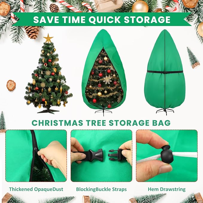 Upright Christmas Tree Bag 7.5 ft /8 ft Christmas Tree Covers for Upright Storage with Zipper & Adjustable Straps with Xmas Ornament Storage Bag Green(large)