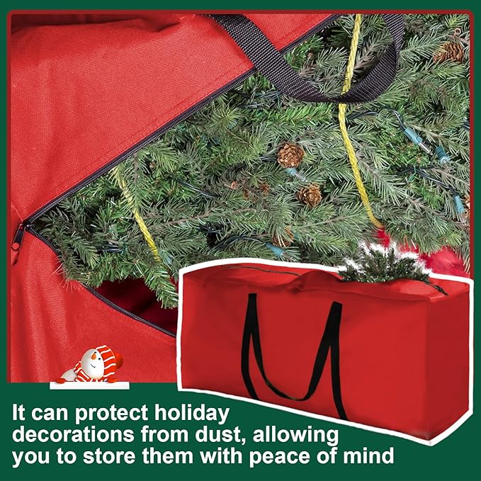 Christmas Tree Storage Bag - Extra Large 420D Tree Storage Holiday Bags for Disassembled Artificial Trees (Fits 9ft-12ft), Waterproof Double Zippers and Durable Handle, 68"L x 30"W x 20"H, Red,2 Pack