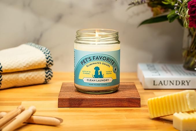 Pet's Favorite Pet Odor Candle, Clean Burning, Long Lasting Scented Candles with a Cotton Wick. (Clean Laundry, Pack of 2)