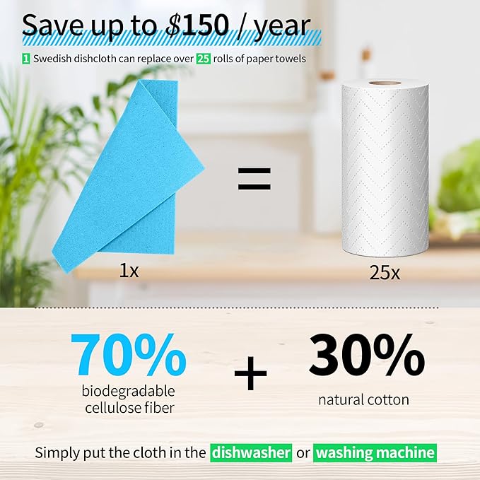 HOMERHYME Swedish Dishcloths, 10 Pack Multicolor Kitchen Cloths, Absorbent Dish Towels for Kitchen, Multipurpose Cellulose Sponge Cloths, Reusable Washable Towels for Home & Kitchen