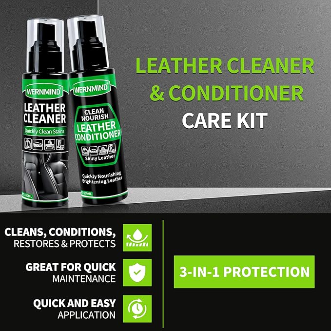 WERNMIND Leather Cleaner and Conditioner Care Kit for Car Interiors,CarSeats,Couches,Purses,Sofas,Bags,Jackes,Synthetic,Furniture,Boots,Shoes