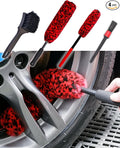 oesee Professional 4 Pack Long Handle Wheel Brush Kit for Cleaning Wheel and Tire- 2X Soft Wheel Cleaning Brush, Detailing Brush and Stiff Tire Brush, Bendable& Durable Wheel Rim Cleaner Brush Set