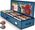 Premium Wrapping Paper Organizer Storage | Gift Wrap Holder with Extra Pockets for Christmas Decorations, Reinforced Handles, Heavy Duty, Ultra-Durable, Tear-Proof Fabric - Fits Up to 27 Rolls (Blue)