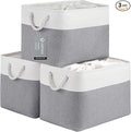 Large Storage Baskets- 16x12x12 inch Storage Bins for Shelves and Closet Organizing, Foldable Fabric Bin for Home Organization Clothes and Laundry (3-Pack, White&Gray)