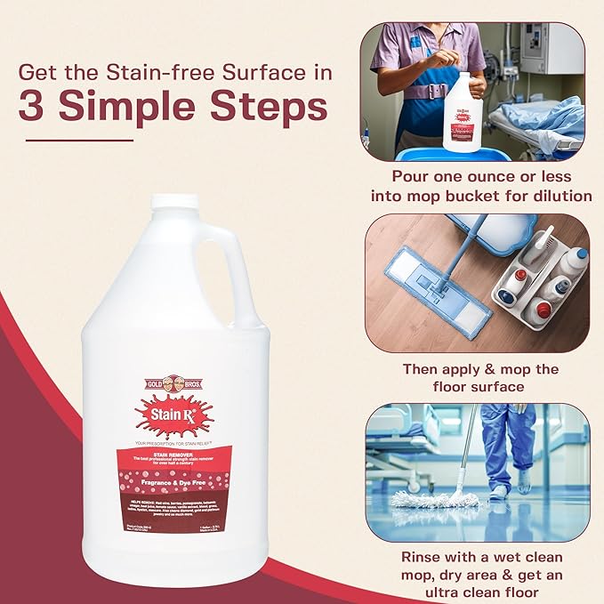Stain Rx Stain Remover, Effectively Eliminates Stains from Wine, Berries & Blood on Colorfast Fabrics, Carpets, Upholstery & Jewelry, Fragrance Bleach & Dye-Free, Peroxides & Phosphates, 1 Gallon