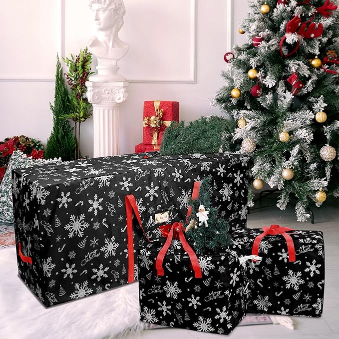 Christmas Tree Storage Bag 9ft (3pc Set), 600D Oxford Tear-proof Xmas Tree Bag, Fits Up to 9 Foot Artificial Trees, Reinforced Handles&Zippered&Durable, Holiday Decoration Storage Bags, Black