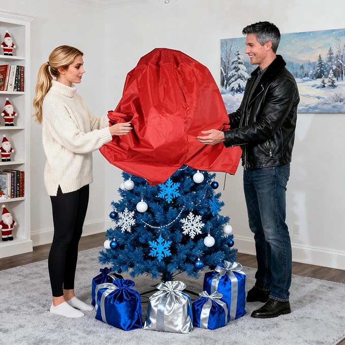 Upright Christmas Tree Storage Bag with Zipper & Adjustable Straps, Tear Resistant Storage Cover for 6 Ft Christmas Tree, Perfect for Easy Storage and Protection of Xmas Ornaments (Red, 6ft)