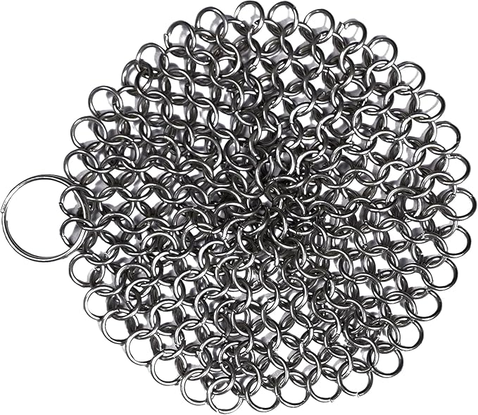 Mythrojan Cast Iron Cleaner 4.5" x 4.5" 316L Stainless Steel Chainmail Scrubber Round For Cast Iron Pan Griddle Skillet Dutch Oven Wok, Pan Pot BBQ Grills