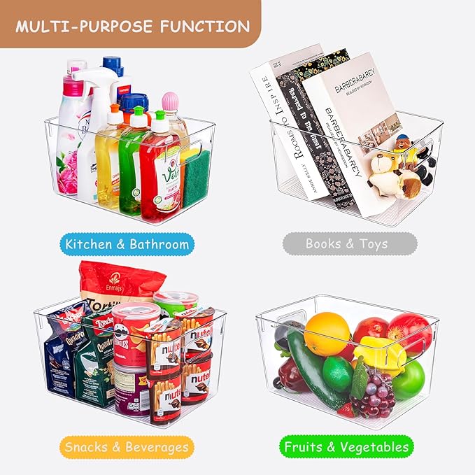 Joymeezo Clear Plastic Storage Bins-6 Pack Large Pantry Organizers and Storage Containers for Kitchen, Bathroom, Under-Sink, Office, Closet, Garage, Freezer and Snack