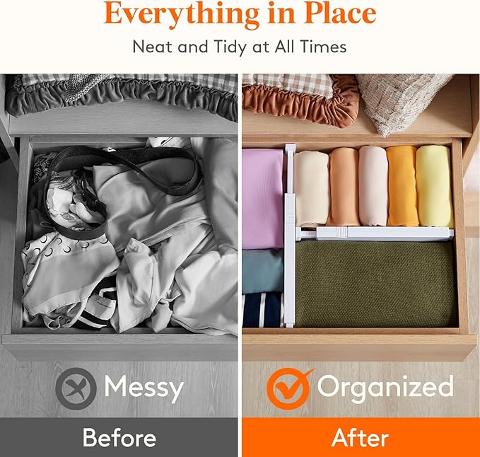 Lifewit 5 Pack Drawer Dividers 4" High, 11-17" Adjustable Dresser Drawer Organizers for Clothes, Expandable Drawer Separators in Kitchen/Bedroom/Bathroom/Vanity/Office Organization and Storage, White