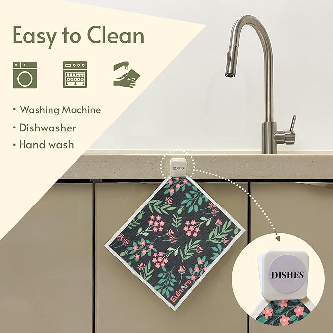 Eulnars Reusable Paper Towels, Swedish Dishcloths for Kitchen 8-Pack, Non-Scratch Swedish Dish Towels, Super Absorbent Cellulose Dish Cloths, Eco Friendly Gifts