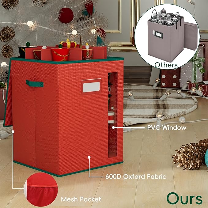VERONLY Christmas Nutcracker and Figurine Storage Box, Holds 9-16" Tall Nutcracker Ornaments, Foldable Holiday Decoration Organizer with Removable Dividers & View Window (Nutcracker Not Included)