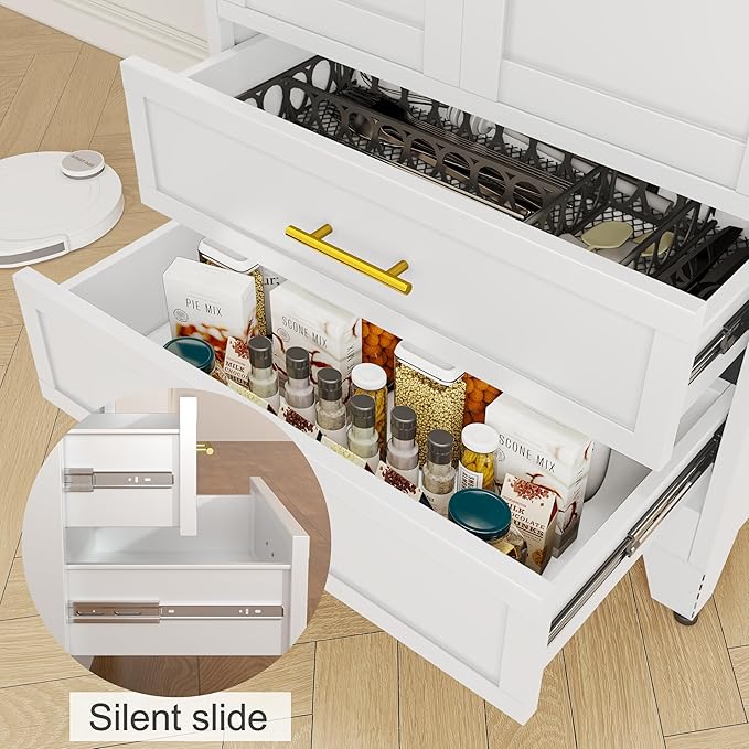 61" H Metal Pantry Storage Cabinet,Office File Cabinets with 2 Drawers and Shelves, Kitchen Cupboard Storage Cabinet for Bedroom and Dinning Room（White）