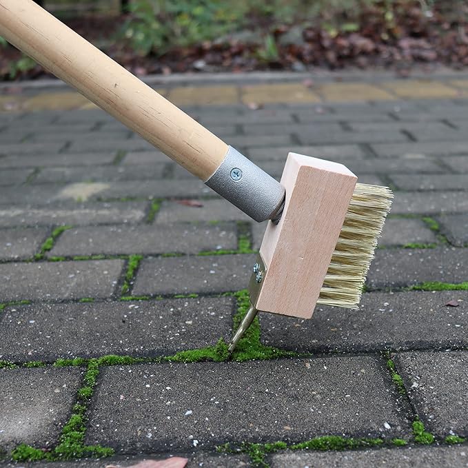 SCRUBIT Moss & Weed Remover Wired Grout Cleaner Brush, Great for Cleaning Decks, Pavers, Patios & Walkways Weed Scraper & Wire Brush Set, Combo w/2 Brush Heads & Scraping Hook - Grout Remover Tool