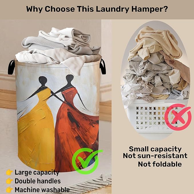 Black Girl Dancing Laundry Basket with Handles - Extra Large Foldable Hamper for Bathroom/Laundry/Bedroom/Dorm, Washable Fabric Storage Bin