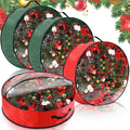 Aliceset 4 Pack Wreath Storage Containers, Christmas Ornament Garland Wreath Storage Bags with Handle Dual Zipper Large Decorative Storages Box for Winter Wreaths(24 x 24 x 7.8 Inch,Red, Green)