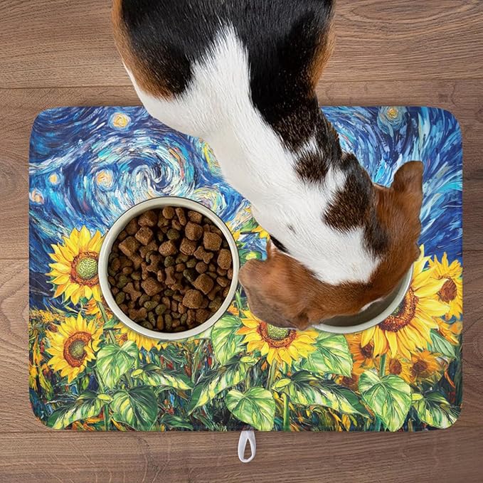 Sunflower Dish Drying Mat for Kitchen Counter 24x18 Inch Starry Night Drying Mat with Absorbent Reversible Microfiber Farmhouse Floral Dish Drainer Mats Rack Pad for Coffee Countertop Protector