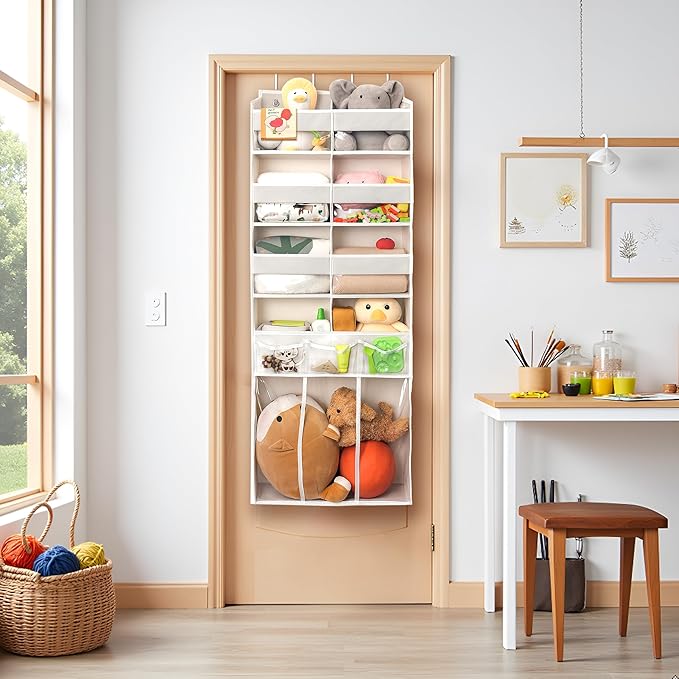 EZVERY Extra Large Over The Door Organizer with Clear Pockets - 8 Compartments & XL Bottom Storage, Heavy-Duty Hanging Organizer for Bathroom, Bedroom, Closet (57 Inch Height).