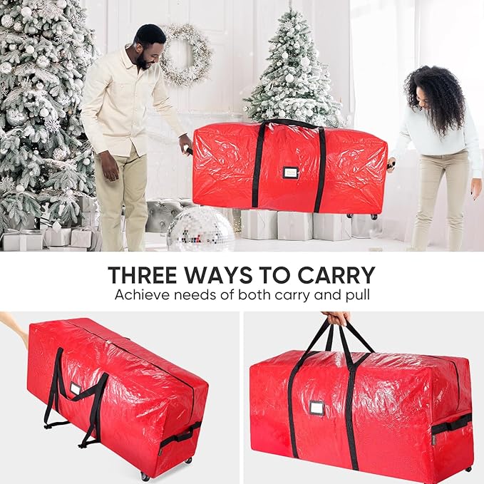 BALEINE 7.5 ft Rolling Christmas Tree Storage Bag, 2 Swivel Wheels for Easy Moving, Heavy Duty Extra Large Artificial Christmas Tree Bag with Reinforced Carry Handles and Fixed Buckle (Green)