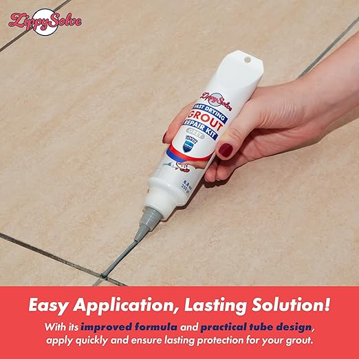 ZippySolve Tile Grout, Repair Kit,Restore & Renew Tile Joints Line, Fast Drying Grout Paint Squeeze Tube for Bathroom Shower Kitchen Floor, Waterproof (8.8 oz) (Grey)