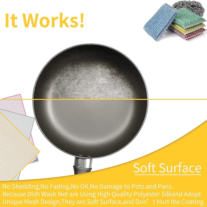 BAIKAFU 6Pcs Dish Wash Net,Innovative Mesh Cloth,Ultra Non-Scratch Dish Rags for Washing Dishes,100% No Odor/Quick Dry,Perfect Scrubber,Dish Sponges for Washing Dishes Yellow/Pink/Gray