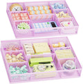 Marbrasse 2 Pack Desk Drawer Organizer, Mesh Drawer Organizer Tray with 8 Adjustable Compartments, Desk Organizers and Accessories, 5 Dividers Drawer for Office Supplies, Makeup & Vanity (Purple)