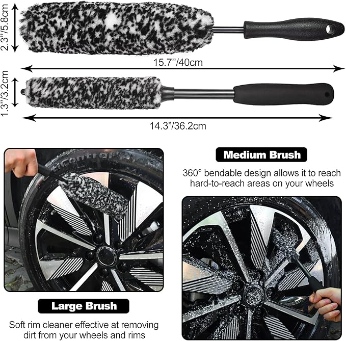 NIKCOSMK Wheel Brush, Wheel & Rim Cleaner Brush, Tire Brush, Wheel Cleaning Brush, Bendable & Durable Car Wheel Brush Set, Car Detailing Brushes, Wheel Brushes for Cleaning Wheels