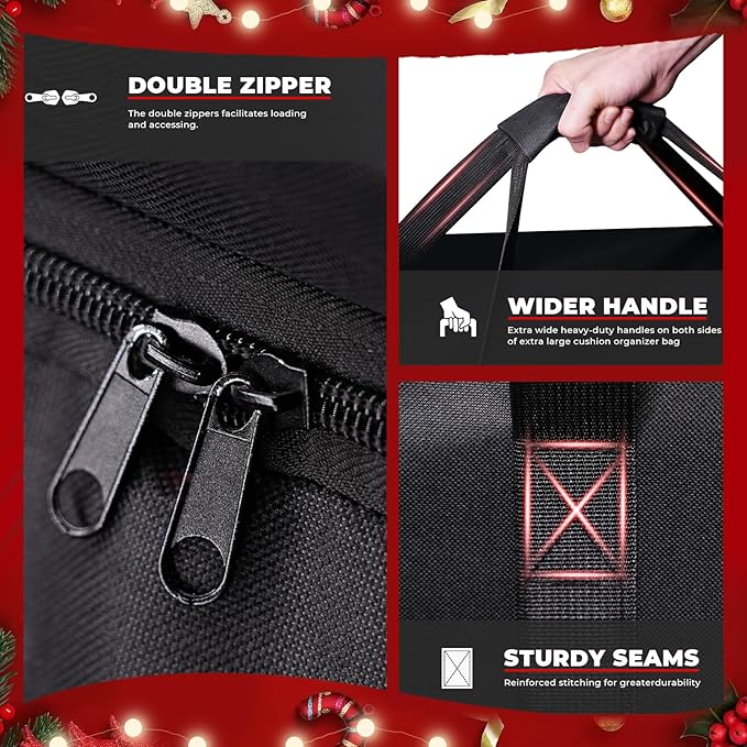 Large Christmas Tree Storage Bag, Fits Up to 9-12 ft Tall Artificial Disassembled Trees, 600D Waterproof Heavy Duty Christmas Tree Bag with Durable Handles & Zipper, 65 x 20 x 28 Inch, Black