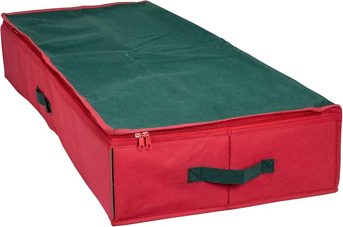 Northlight Christmas Decoration Storage Bag with Clear Transparent Lid, 24", Red and Green