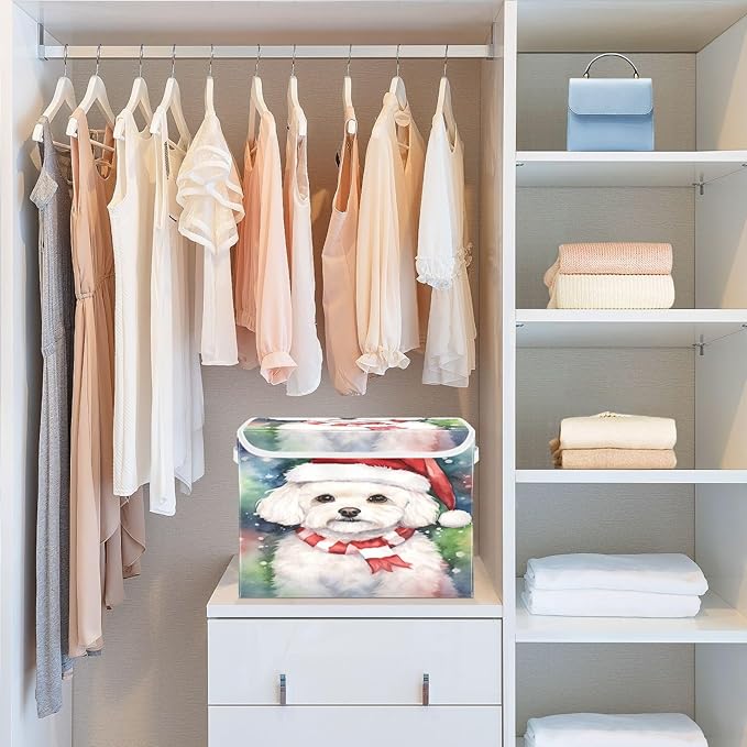 Christmas Baskets Collapsible Storage Bins with Lids, Christmas Dog Multicolor Storage Boxes Clothes Baskets for Organizing