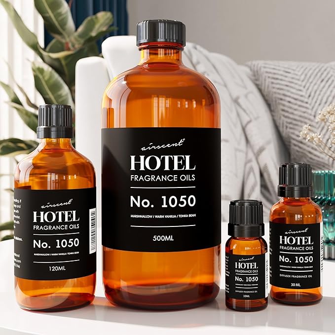 AirScent Warm Vanilla Ritzy Hotel Fragrance Oil No. 1050 - Marshmallow Vanilla Tonka Bean - Hotel Diffuser Oil for Ultrasonic and Waterless Diffusers and Crafting - 120 mL, 4 fl oz Dropper Bottle