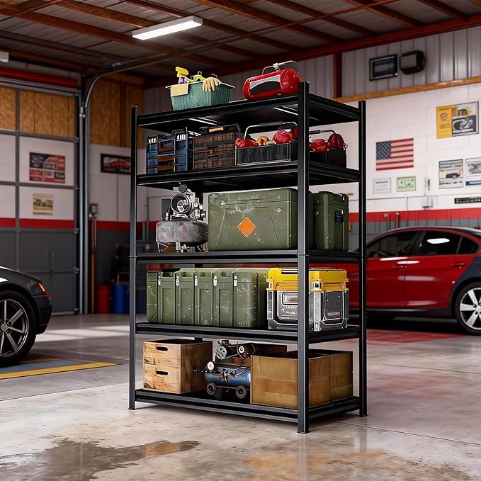Garage Shelving Unit, Heavy Duty Metal Adjustable Storage, Steel Shelves, Industrial Shelves for Heavy Tools and Equipment, Ideal for Garage, Basement, Black (5-Tier, 72" H x 47.2" W x 23.6" D)