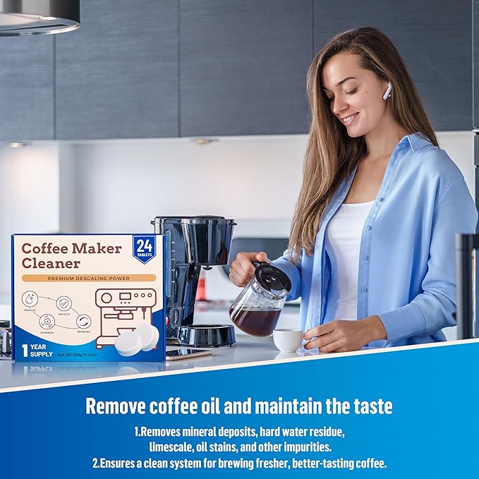 Coffee Maker Cleaner – Strong Descaler Cleaning Compatible With Nespresso, Keurig, Breville, Ninja, Remove Limescale, Calcium & Coffee Oils – Espresso & Drip Coffee Maker Accessories（24 pack）