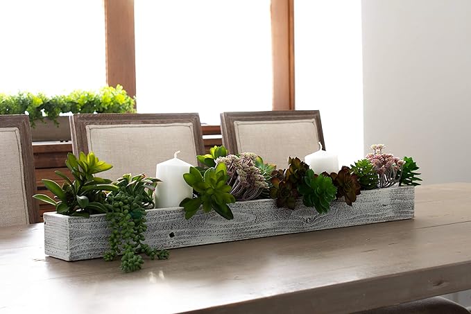 BARNWOODUSA Rustic Centerpiece Barnwood Box Dining Room Table Decorations for Home Décor Coffe Table Décor Planter Box White Wash 35.5" L