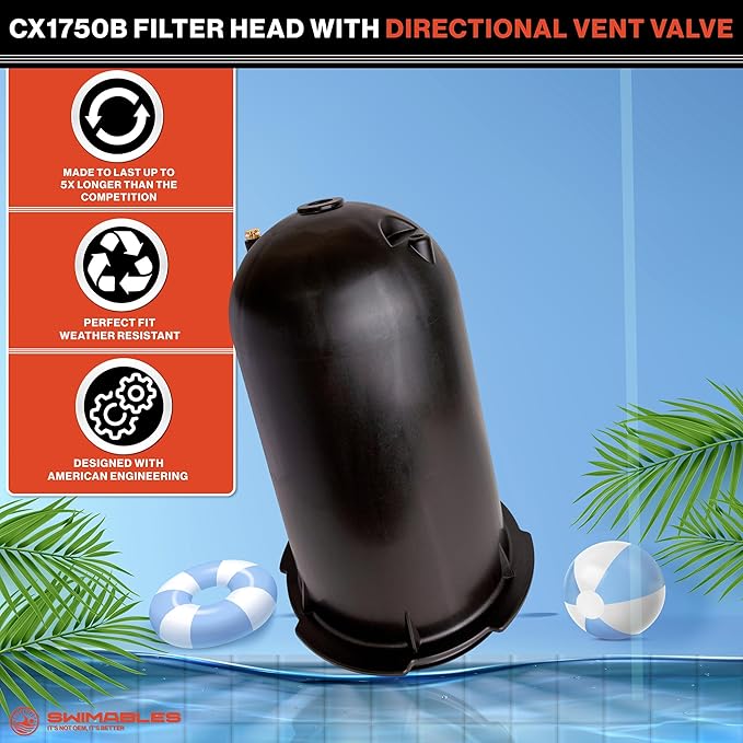 Swimables CX1750B Filter Head with Directional Vent Valve ECX1322A – Compatible with Hayward Star-Clear Plus Cartridge Filter Model C1750 – Durable Black Top Cap for Inground Pool Systems