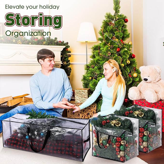 5 Pack Christmas Storage Bags, 7.5 Ft Christmas Tree Large Bag and 4 Garland Wreath Containers Packing Tote Moving Bags with Handle Zipper Heavy Duty for Artificial Xmas Tree Wreath Garland