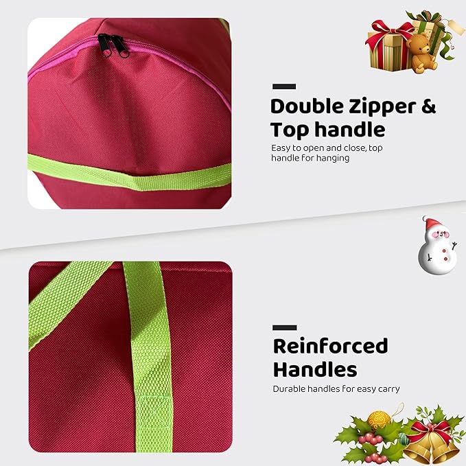 OUTTDID Christmas Wrapping Paper Organizer Storage, 41" Gift Wrapping Paper Storage Containers, 600D Oxford Fabric Gift Wrap Paper Holder Fits 18-25 Rolls, with Handles and Zippered, Red
