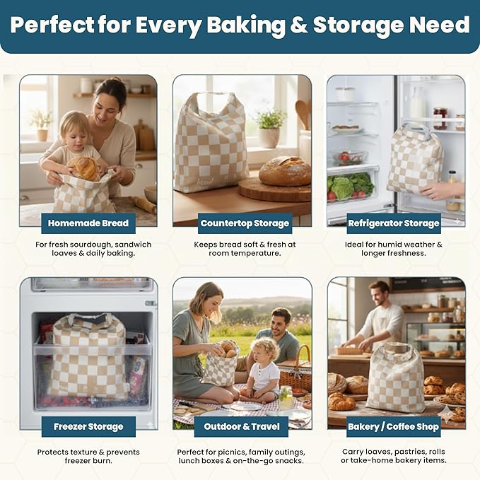 Buzzy Bags 3-Pack Reusable Beeswax Bread Bags (XL, M, S) - Organic Cotton Beeswax Bread Storage Bag for Homemade Bread & Sourdough Freezer-Safe, Breathable & Freshness Support - Eco-Friendly Bread Bag
