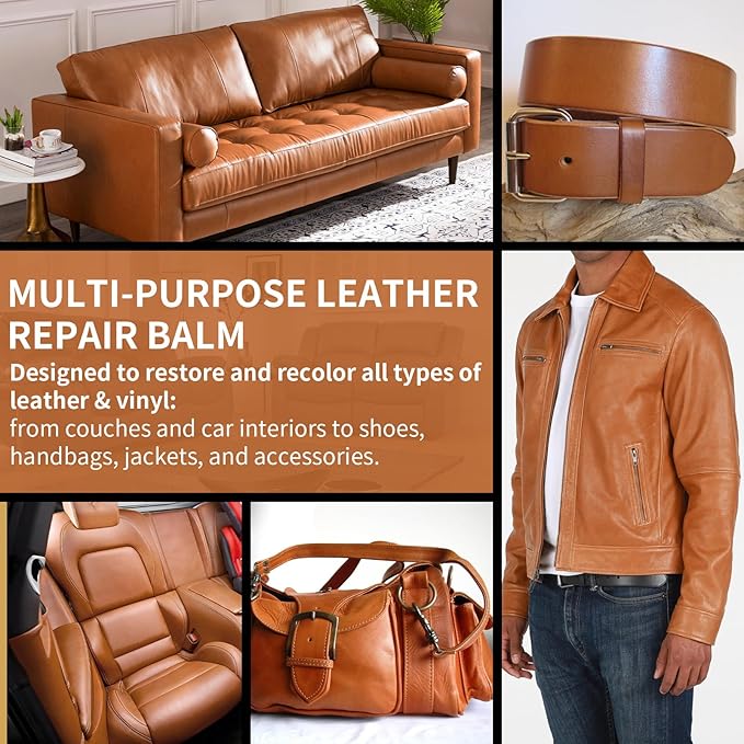 Leather Recoloring Balm and Scratch Repair Kit, Light Brown Leather Restorer for Couches, Furniture, Car Seats, Leather Paint & Stain for Sofa, Chairs, Bags, and More