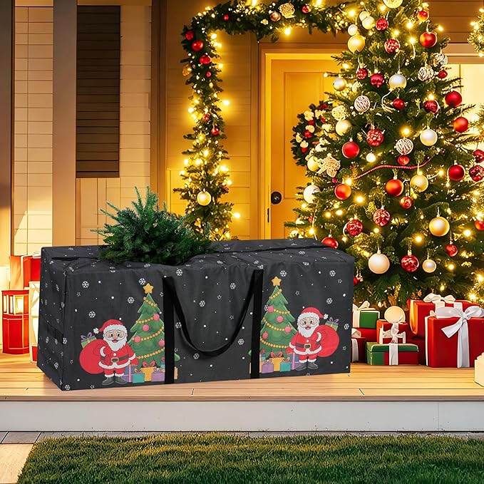 9 Ft Christmas Tree Storage Bag, Waterproof Heavy Duty Oxford, Extra Large Xmas Tree Storage Bag with Handles and Sleek Zipper for Christmas Ornaments Wreath, Black