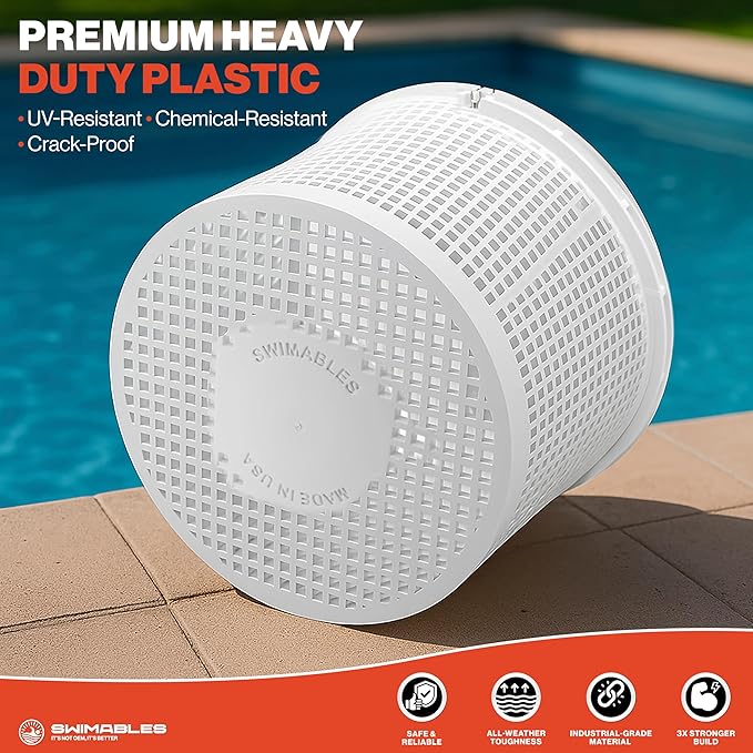 Swimables Pool Skimmer Basket for Inground Pool Compatible with Pentair U-3 Skimmer Basket and Hayward SP1070 Pool Basket | Built-in Brass Weight | 316 Stainless Steel Handle & Convenient Rubber Grip