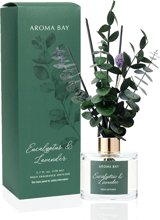5.7 fl oz Eucalyptus Lavender Reed Diffuser Set, Glass Bottle with Preserved Flowers, Natural Home Fragrance for Bedroom, Bathroom, Home Decor(170ml)