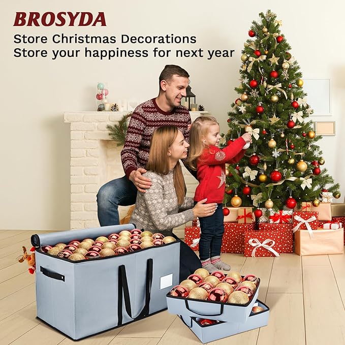 Christmas Ornament Storage Box, Ornament Storage Organizer Fits 128 of 3 inch Ornament Balls, 8 Removable Tray Ornaments Storage Containers with Dividers to Store Xmas Holiday Decor(Grey)