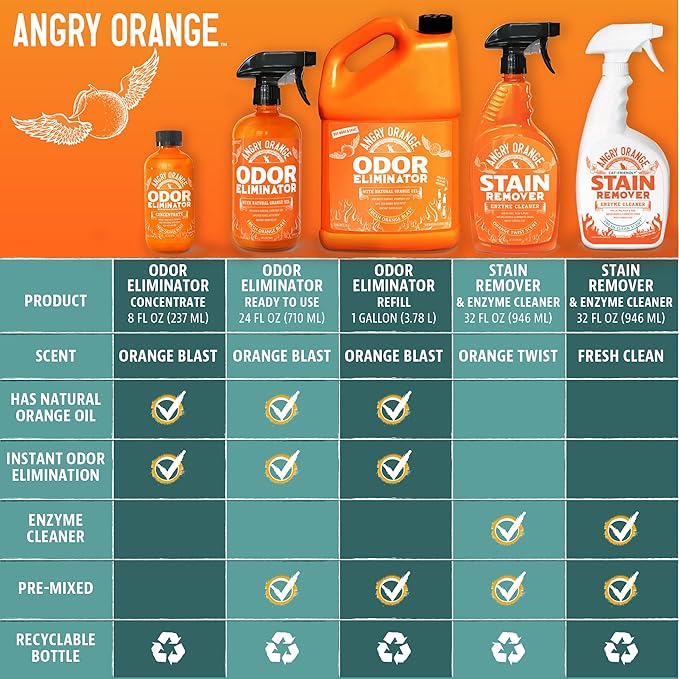 ANGRY ORANGE Pet Odor Eliminator Kit for Dog/Cat Urine - Citrus - 24 oz + UV Flashlight