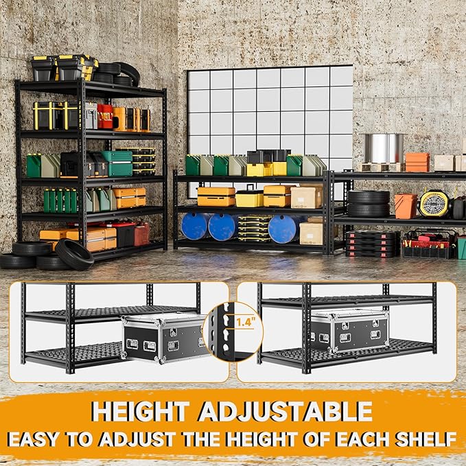 cynnda 5-Tier 60" W X 24" D X 78" H Garage Shelving Metal Storage Shelves 3300LBS Heavy Duty Industrial Shelving Adjustable Garage Shelf Unit Utility Storage Racks(Black)