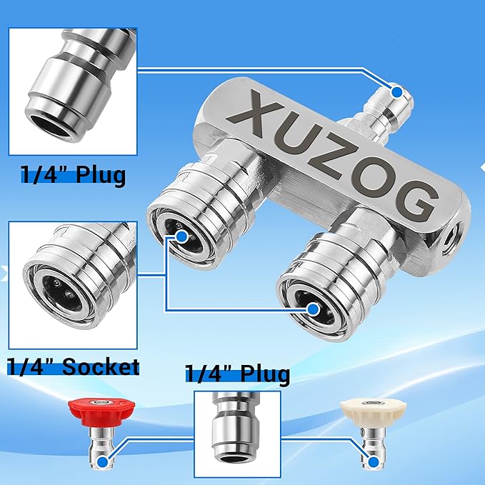 Pressure Washer Tips, 2-in-1 Pressure Washer Nozzle Tips, Dual Power Washer Nozzle with 4PCS Pressure Washer Spray Nozzles(0,40 Degree), 1/4 Inch Quick Connect, 5000 PSI