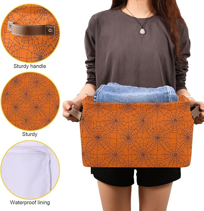ALAZA Spider Web Orange Cute Halloween Foldable Storage Box Storage Basket Organizer Bins with Handles for Shelf Closet Living Room Bedroom Home Office 1 Pack