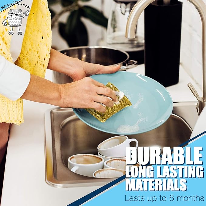 SPONGENATOR Kitchen Scrubbing Sponges - Heavy Duty Non Scratch Scrubbing Cleaner Sponges in 2 Colors - Multi Surface Non Metal Dish Scouring Scrubbers for Fast Cleaning (Gold & Silver, 6)
