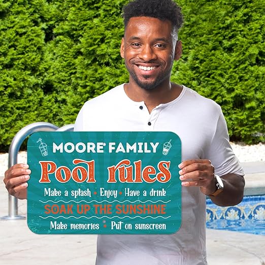Custom Pool Sign, Pool Rules Enjoy Swimming for Pool Décor Sign, 12x18 Inches, Rust Free .063 Aluminum, Fade Resistant, Made in USA by Sigo Signs